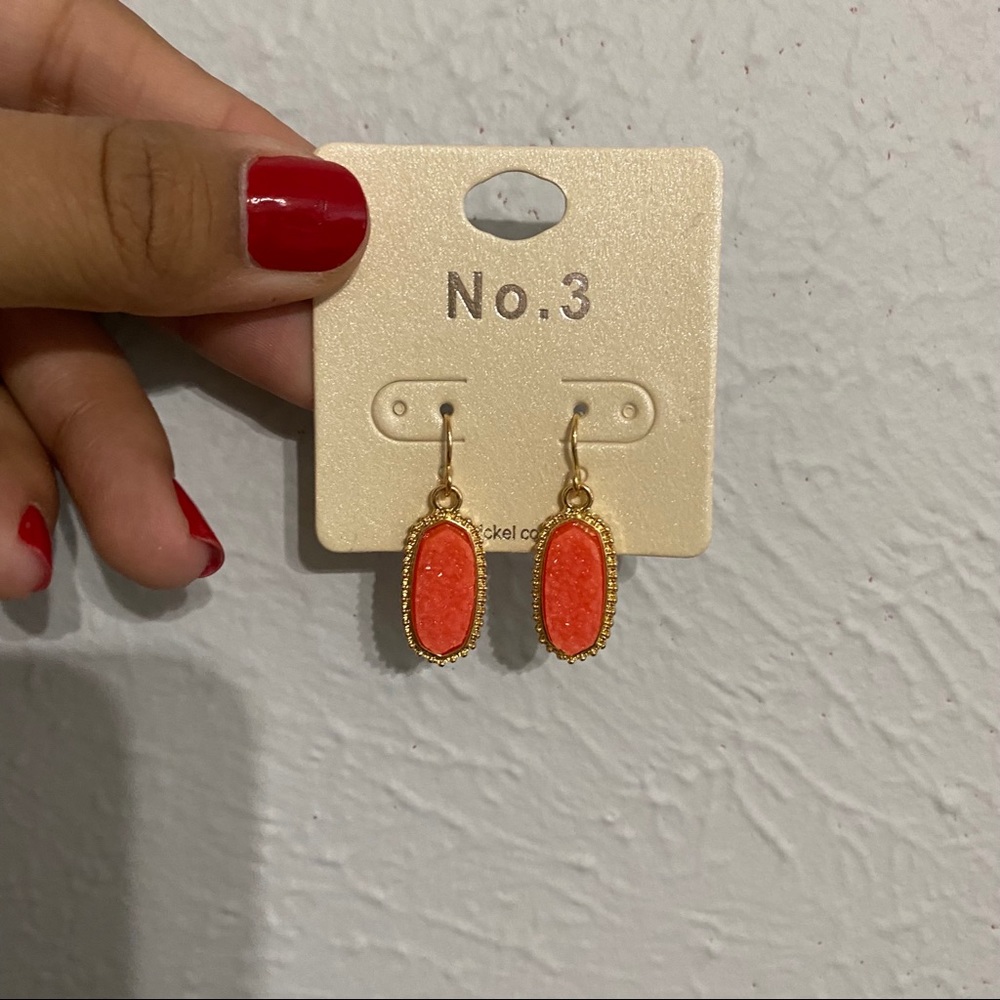 Gold and Orange Druzy Dangle Earrings